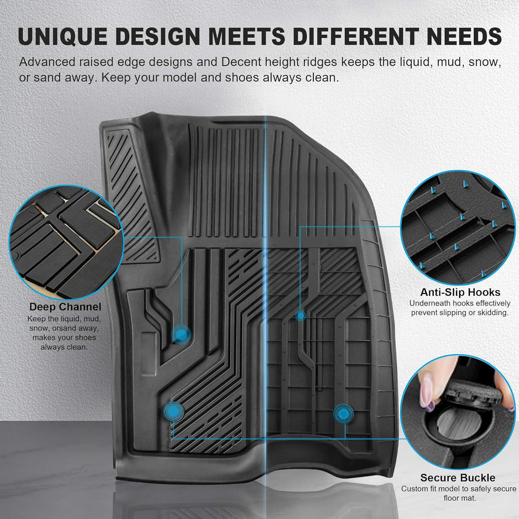 Rubber Seat TPE Floor Liners Mats for Chevrolet Silverado 1500 GMC Sierra Crew Cab Front Rear Rows F50041