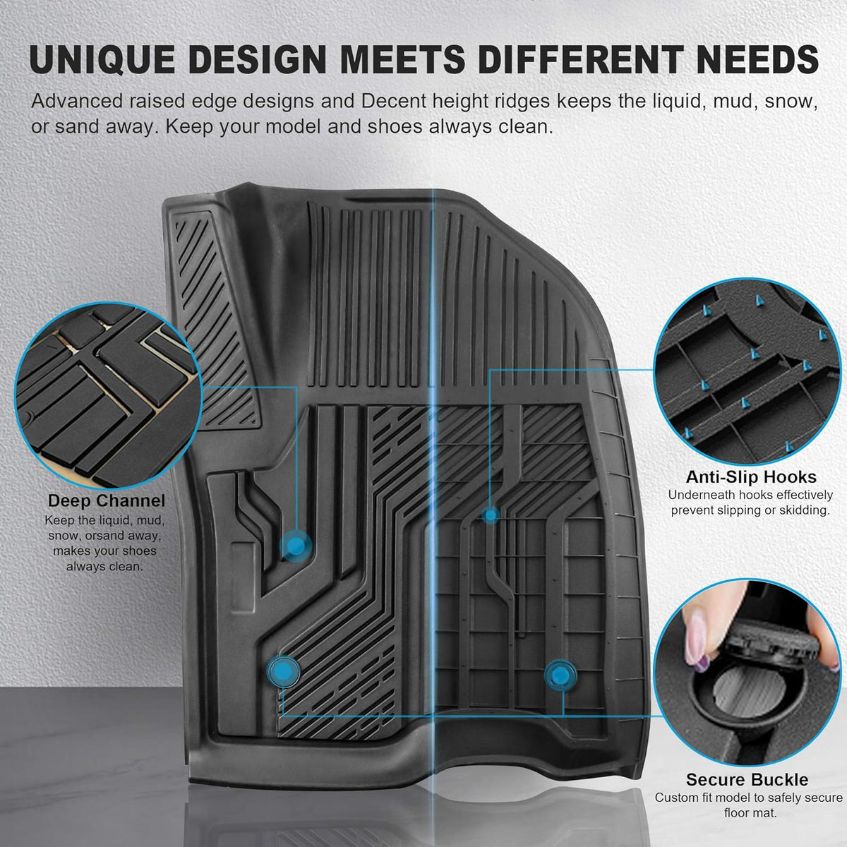 Rubber Seat TPE Floor Liners Mats for Chevrolet Silverado 1500 GMC Sierra Crew Cab Front Rear Rows F50041