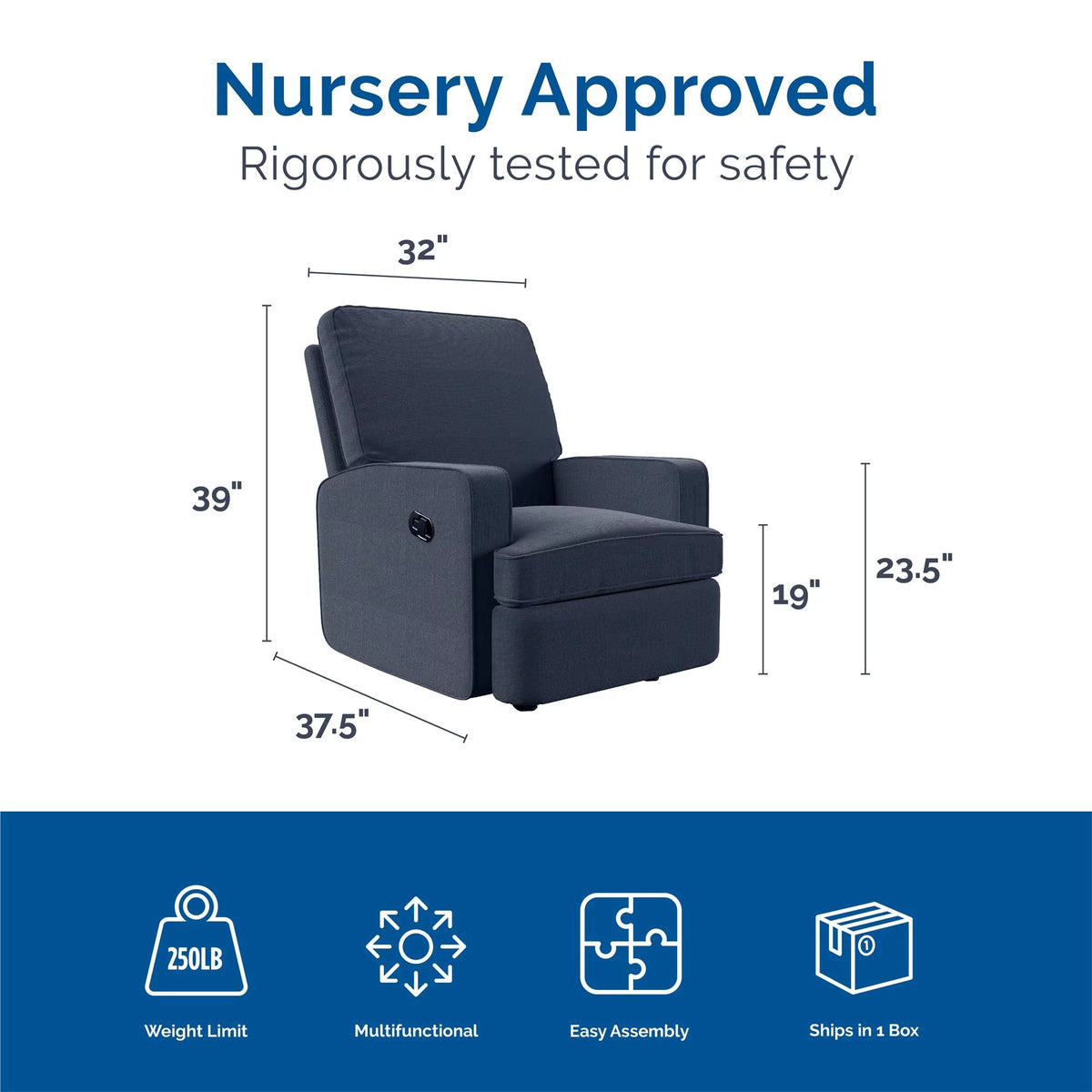 Navy Chenille Rocker Recliner Chair Q5835
