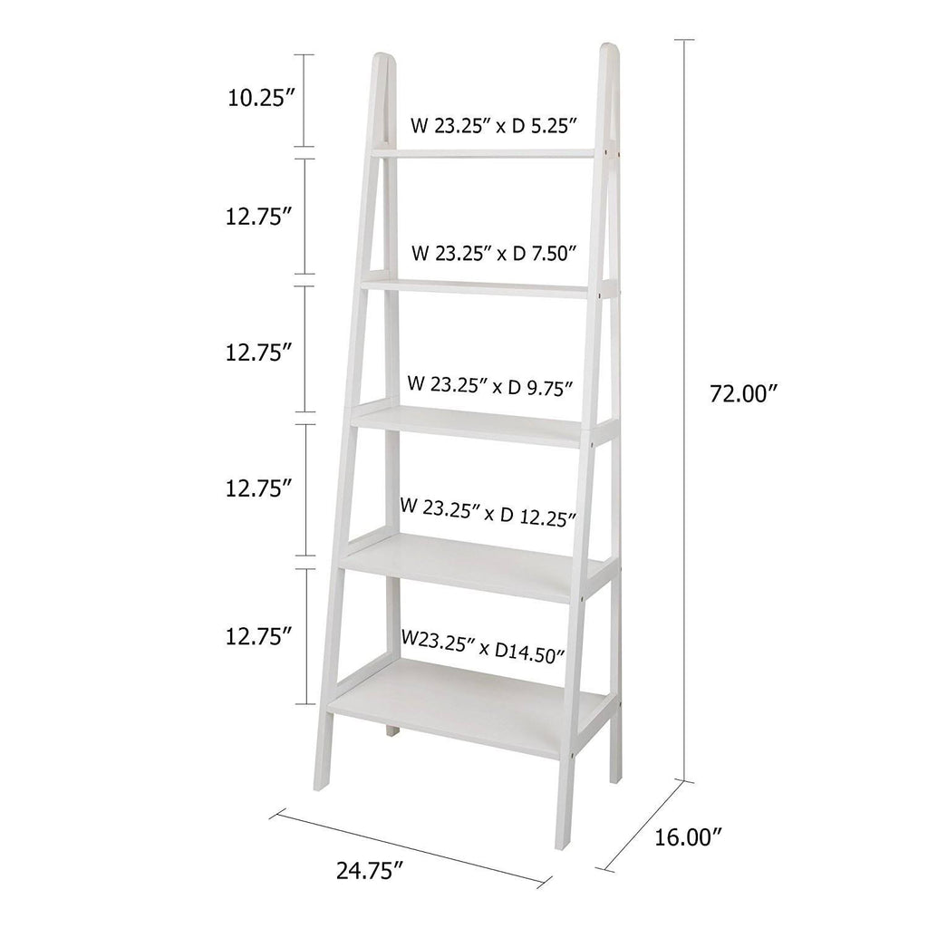 White 5-Shelf Ladder Bookcase F766