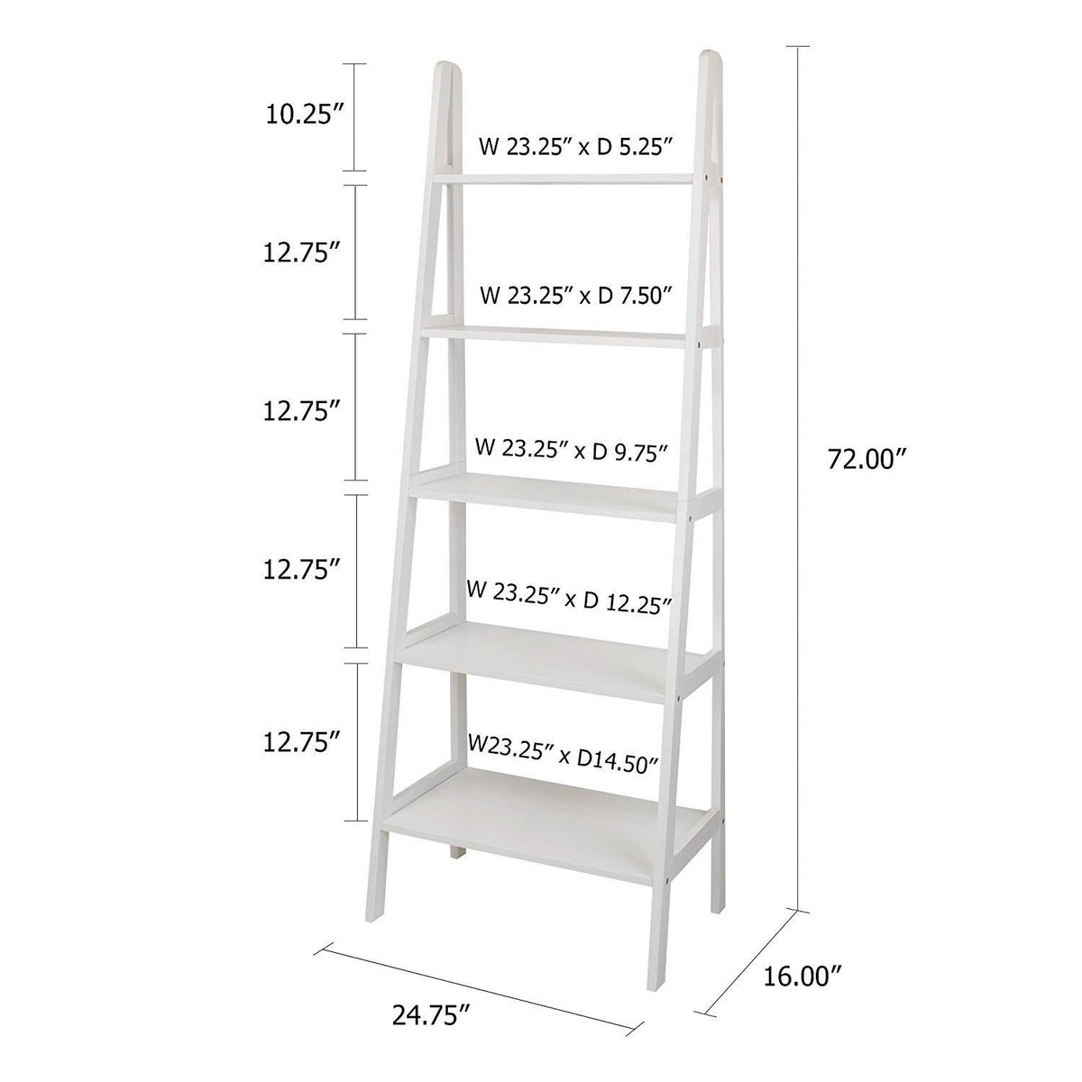White 5-Shelf Ladder Bookcase F766