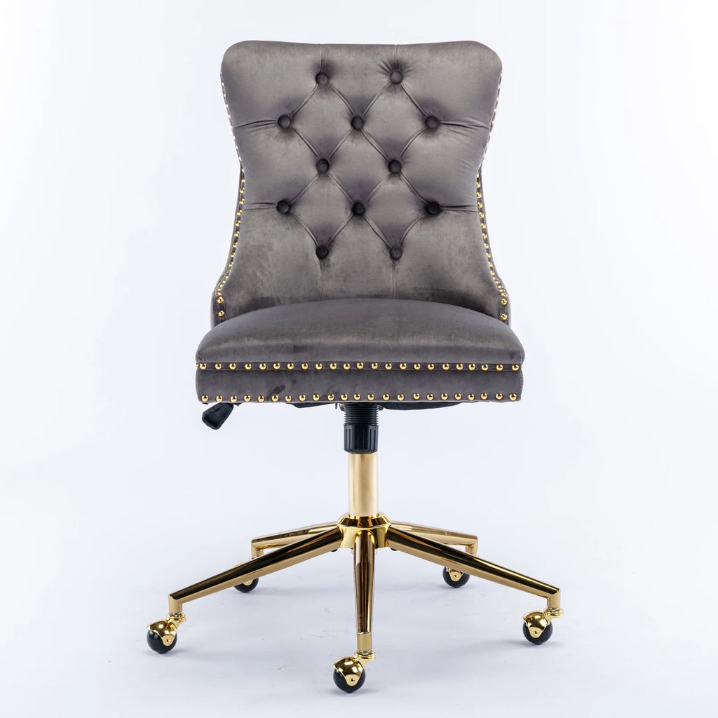 Velvet Upholstered Tufted Office Chair with Golden Metal Base W8385