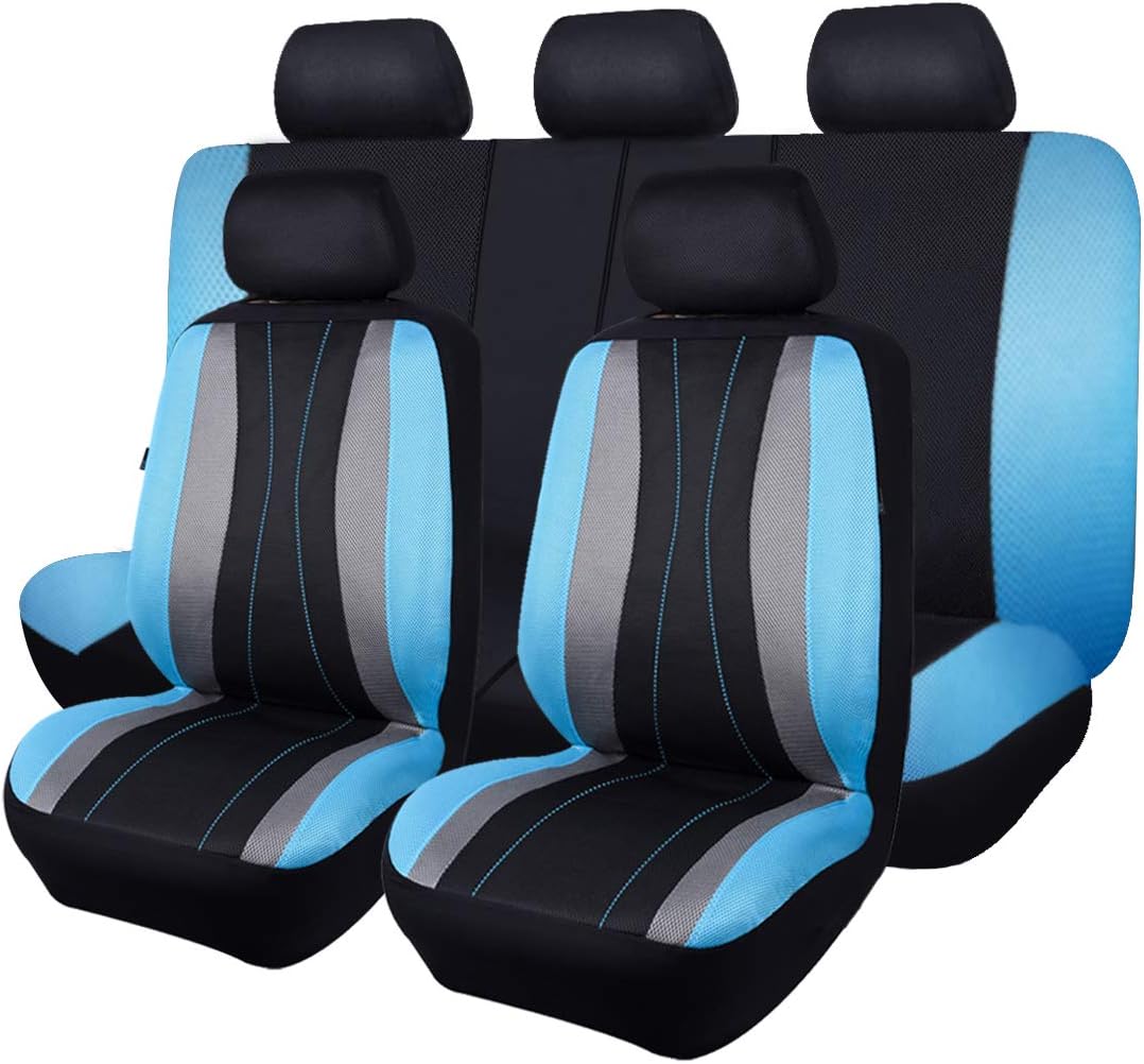 Faux Leather Air Mesh Breathable Car Seat Covers Full Set H78132