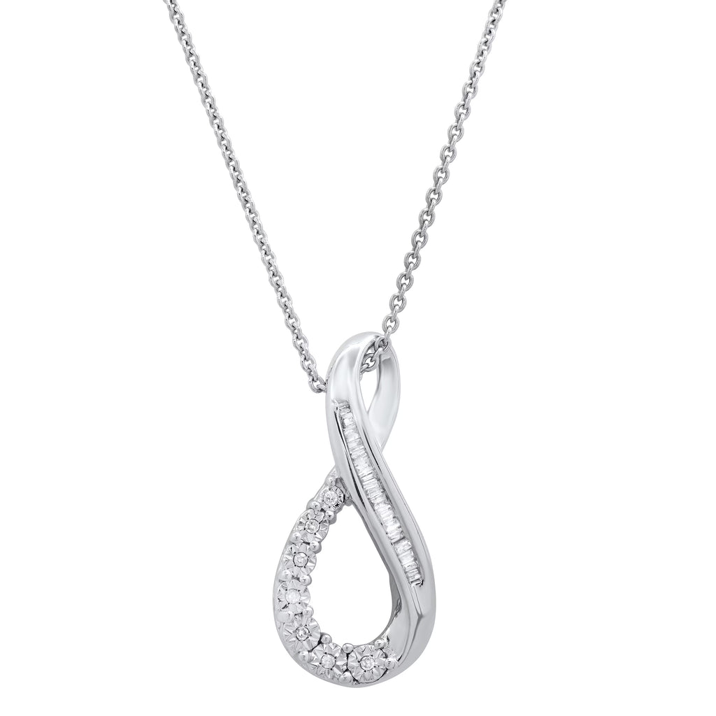 14K White Gold Diamond Twisted Infinity Pendant with 18 Inch Silver Chain K3148