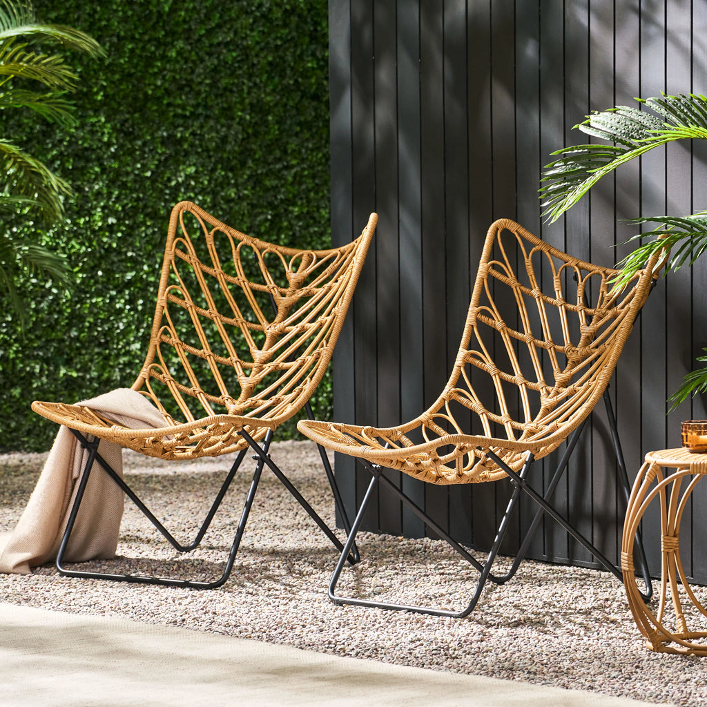 Light Brown and Black Wicker Accent Chairs Set of 2 R7273