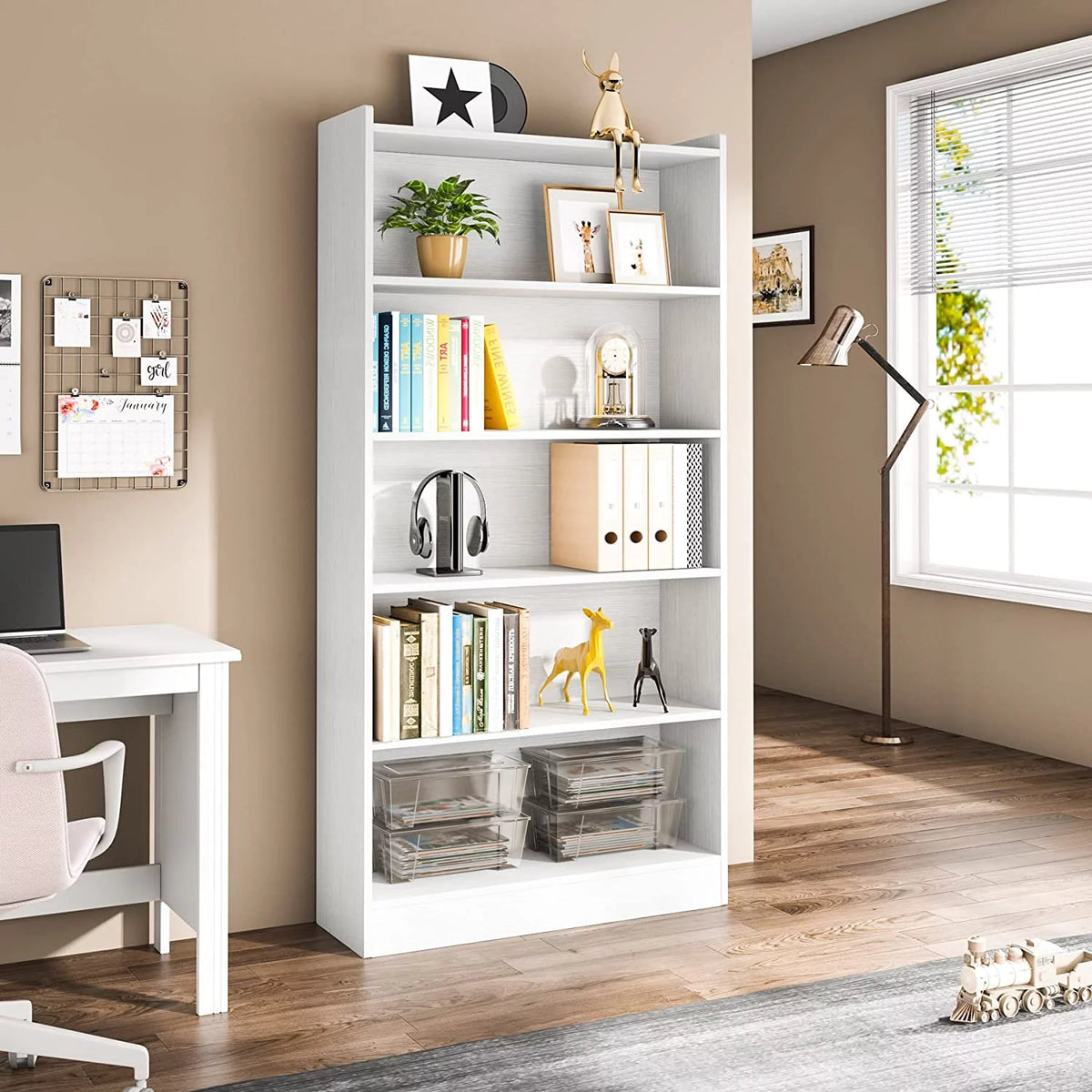 6-Tier White Bookcase J831