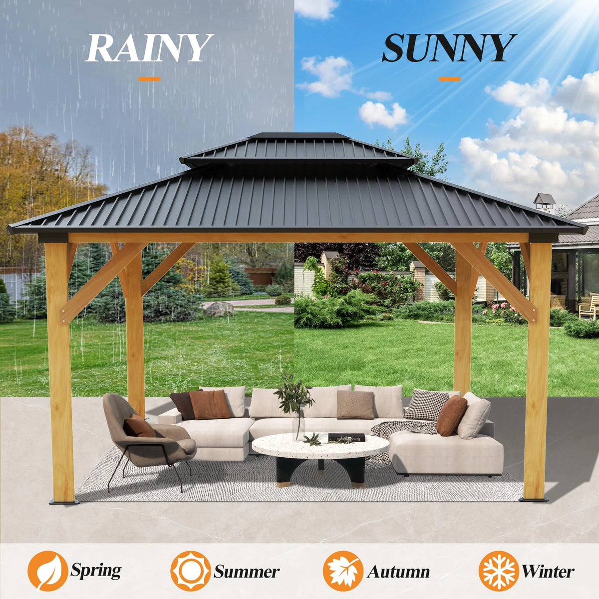 11’x13’ Outdoor Wooden Gazebo with Double Vented Roof T67668