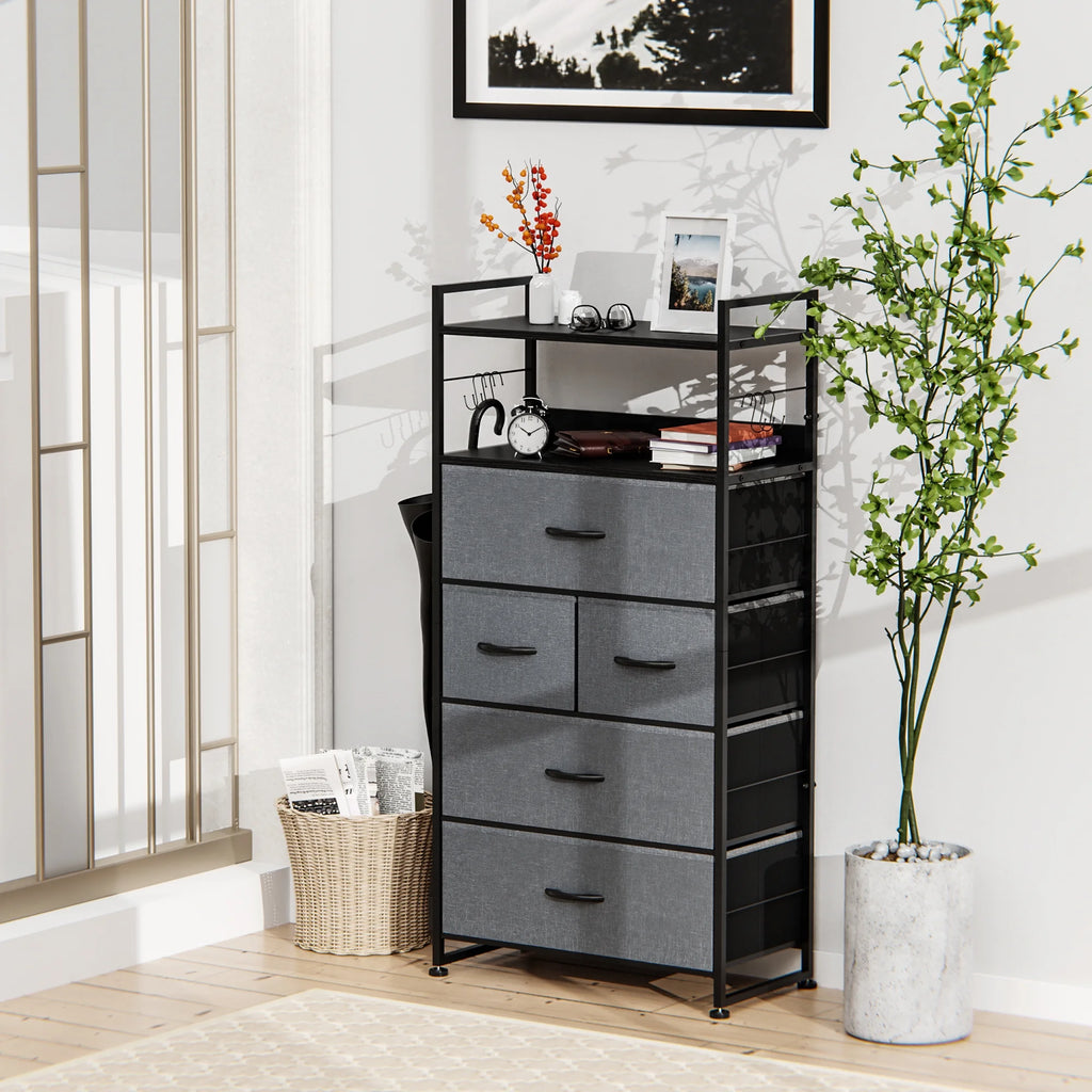 White 12 Drawer Dresser with Side Pockets and Hooks S34291