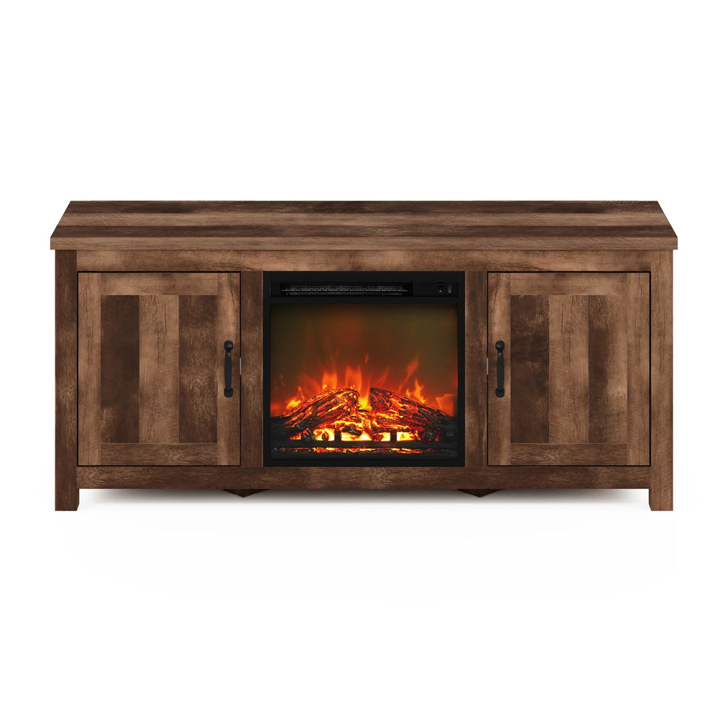 Farmhouse Barn Door Fireplace TV Stand with Storage Cabinet for TV up to 60 Inch, Rustic Brown P120963