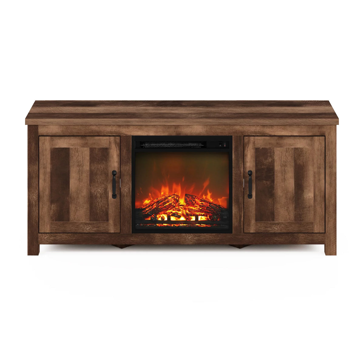 Farmhouse Barn Door Fireplace TV Stand with Storage Cabinet for TV up to 60 Inch, Rustic Brown P120963