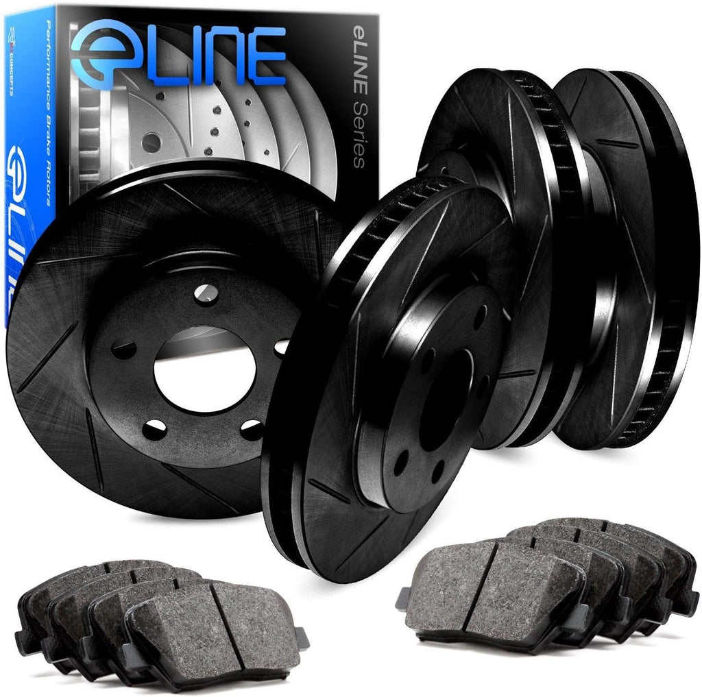 Black Slotted Brake Rotors Kit & Semi-Met Brake Pads X33575