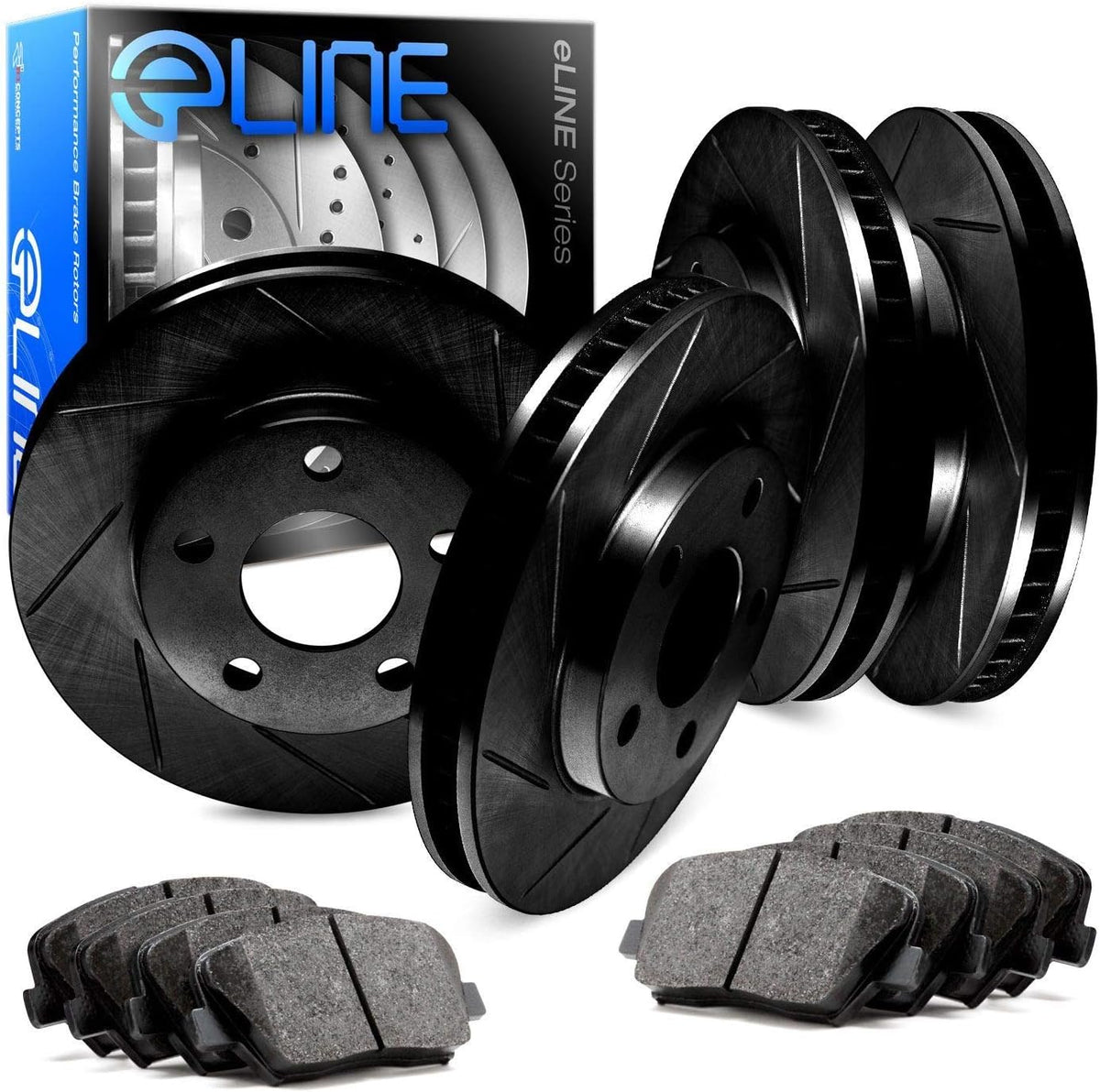 Black Slotted Brake Rotors Kit & Semi-Met Brake Pads X33575