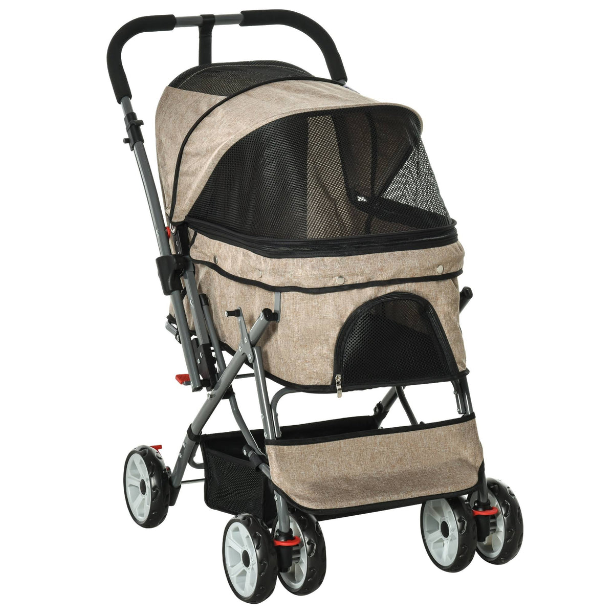 Foldable Pet Stroller with Reversible Handle Basket Storage Bag 3-Stage Canopy Zippered Mesh L388