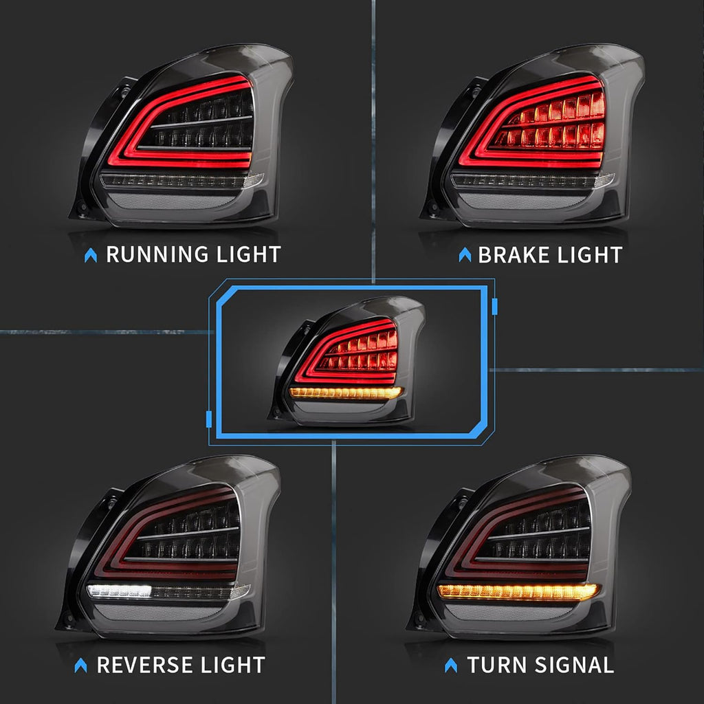 LED Tail Lights for Suzuki Swift 2017-2019, Amber Sequential Turn Signal, Dark Clear K721