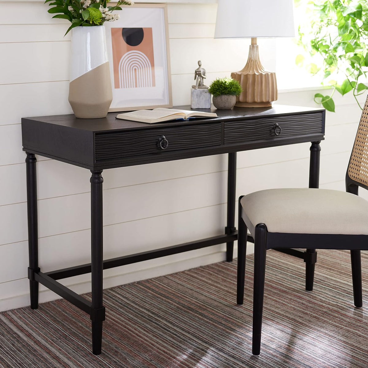 Black/Natural 2-Drawer Computer Desk Y8248