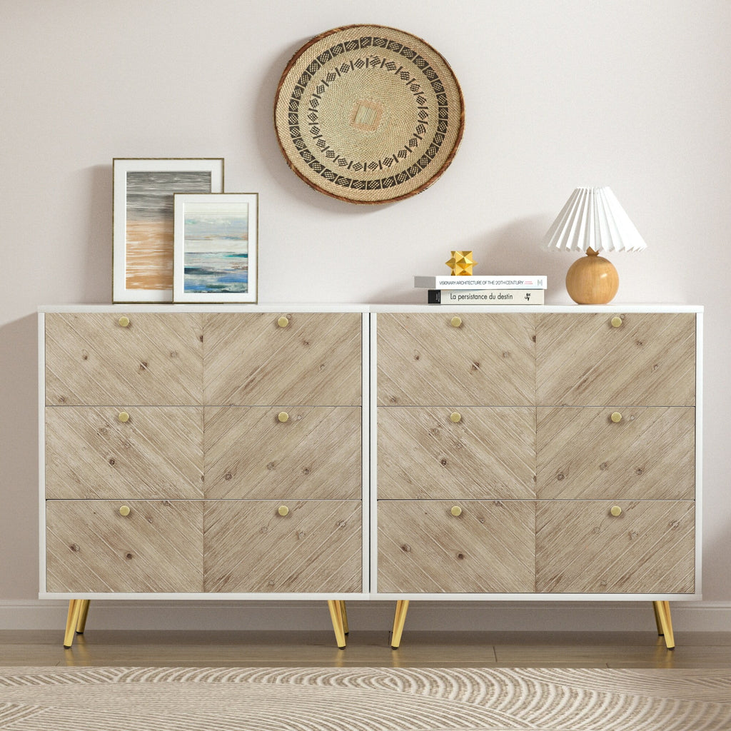 3-Drawer Herringbone Dresser with Gold Legs U677