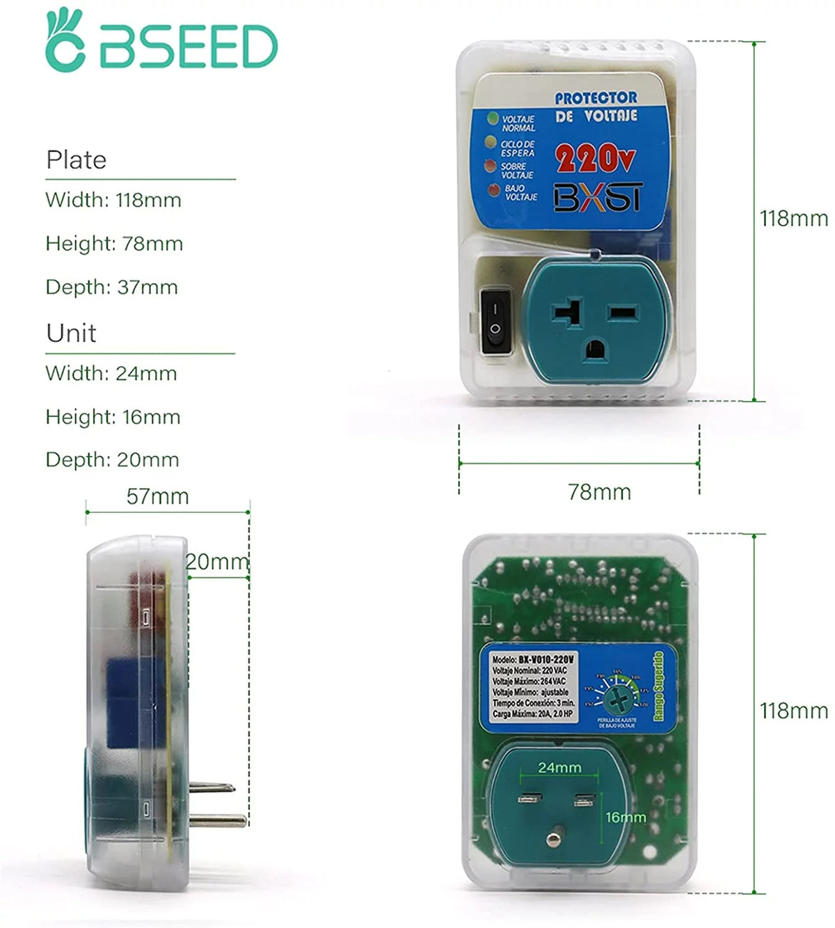 220V 2400W 20A Surge Protector Outlet 1 Pack W504