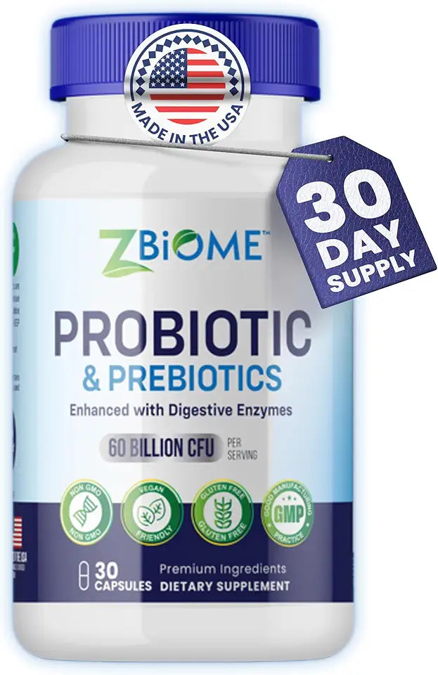 Probiotics + Prebiotics Supplement 60 Billion CFU Lactobacillus Acidophilus 30 Capsules M36331