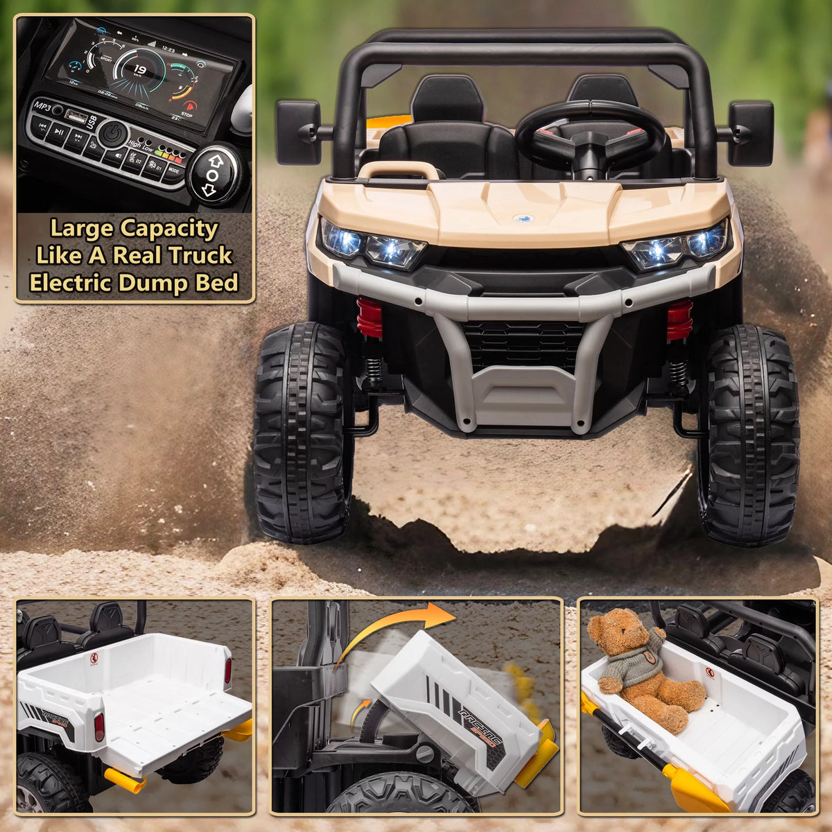Yellow 2 Seater Kids Ride on Truck with Dump Bed and Remote Control V961