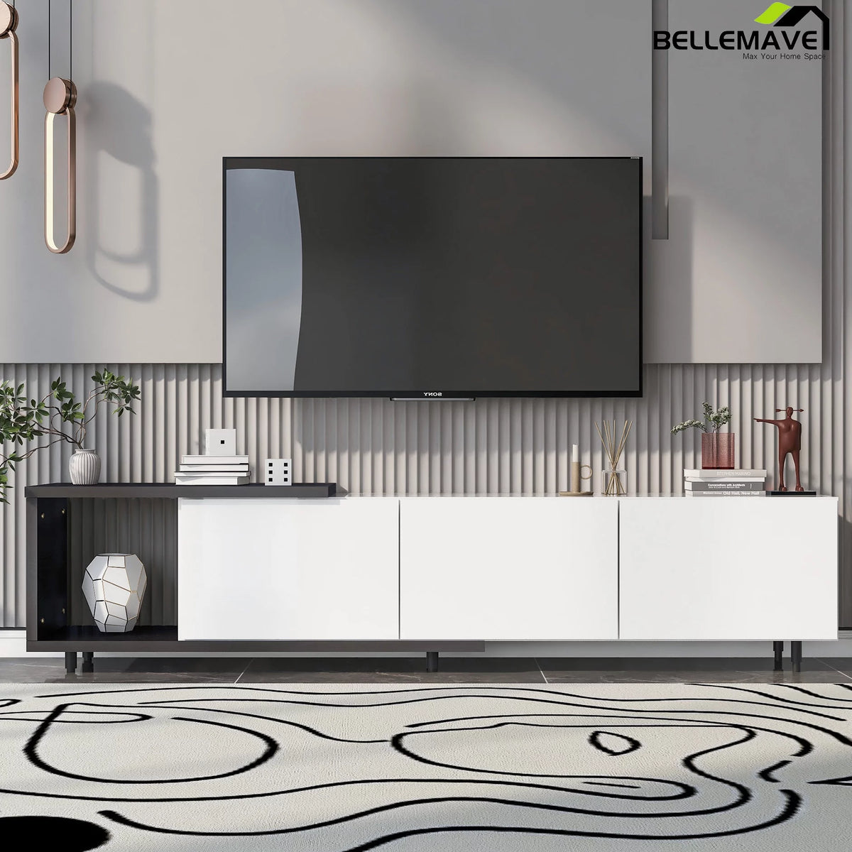 White TV Stand with 3 Storage Drawers M203
