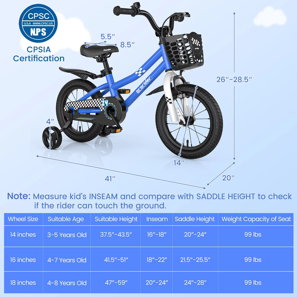 14 Kid's Bike with Training Wheels and Basket, Blue Q2255