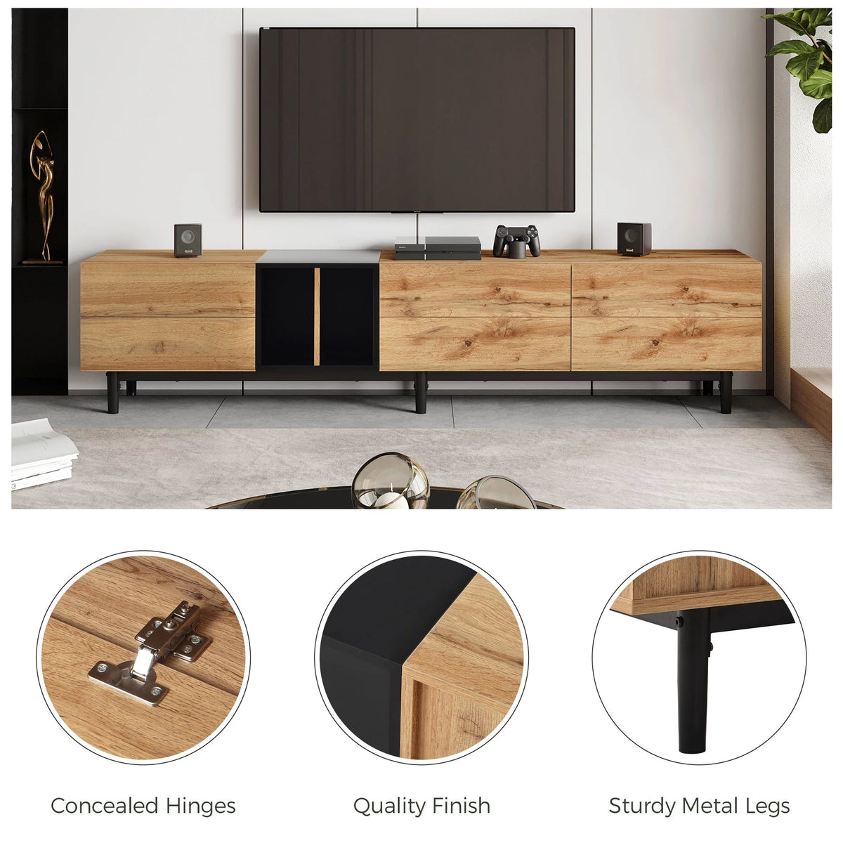 Mid-Century Modern TV Stand with 3 Doors B2737