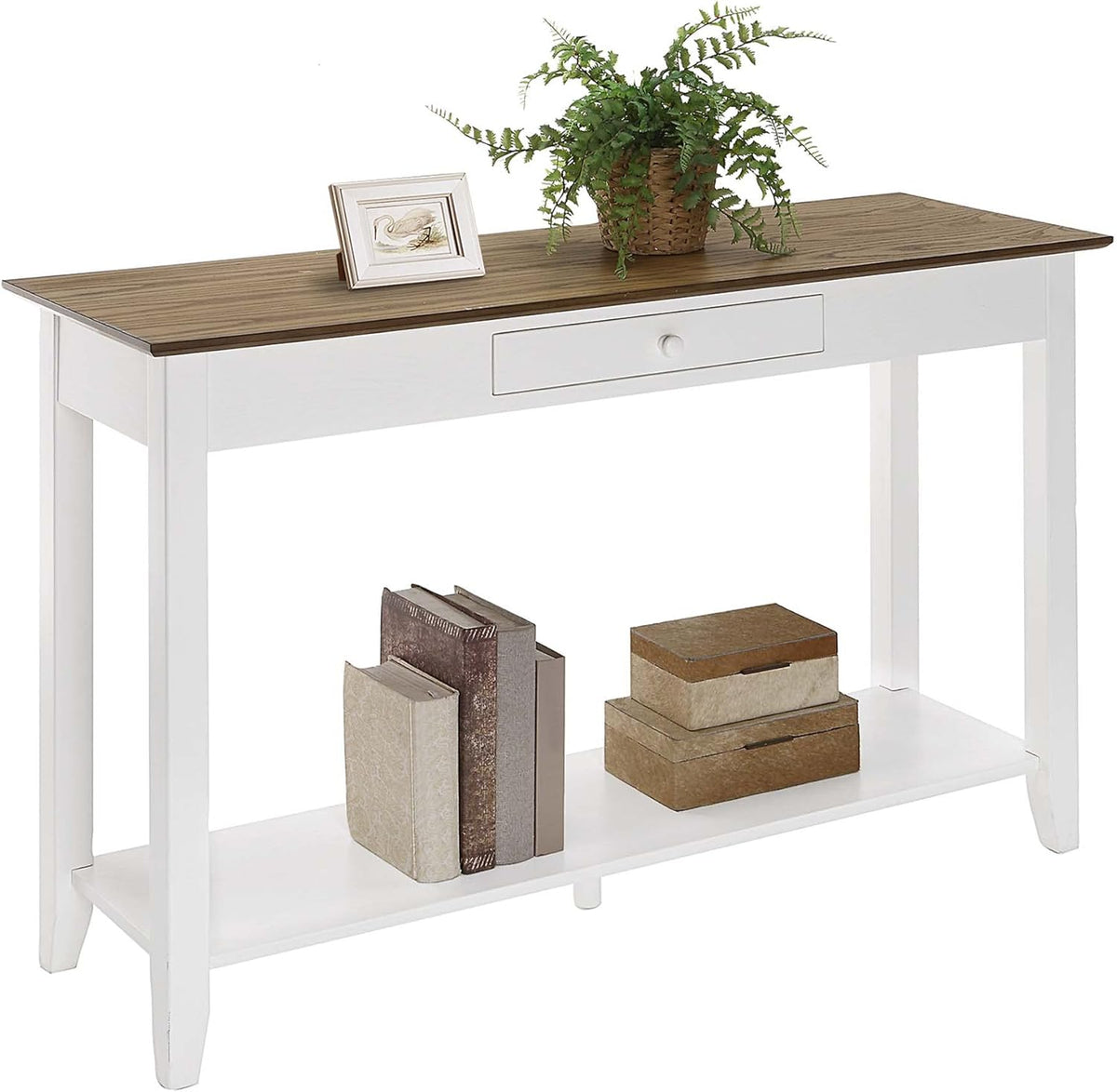 1-Drawer Console Table with Shelf, Driftwood/White W101586