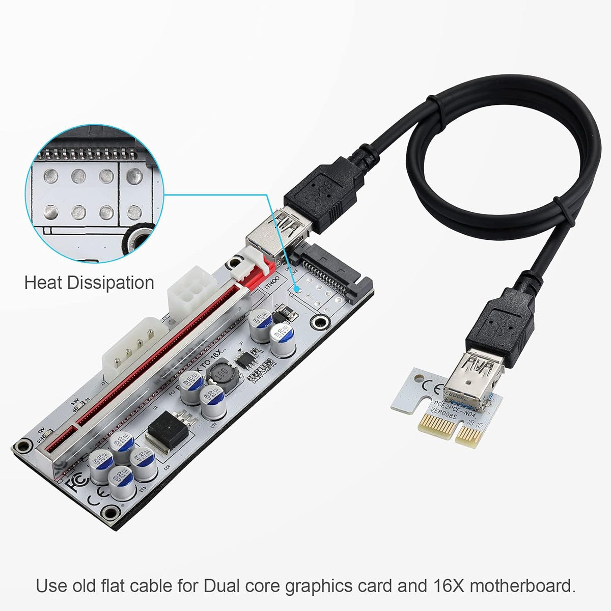 PCI-E 1X to 16X Riser Card with 24in USB 3.0 Extension Cable S876444