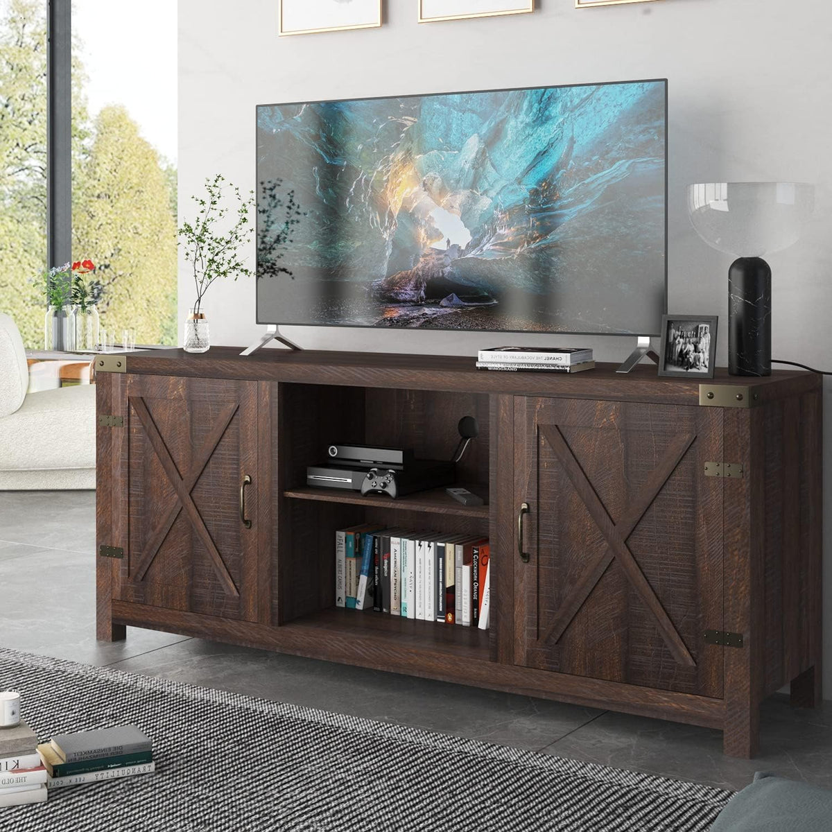 Espresso 58 TV Stand with Storage Cabinet and 3-Tier Adjustable Shelves C951