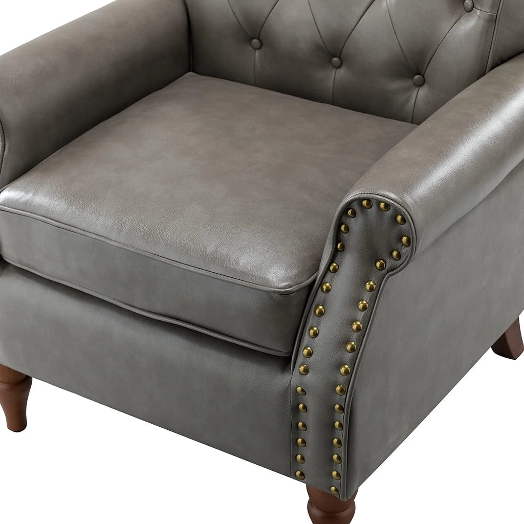 Black Faux Leather Accent Chair with Solid Wood Legs E8333