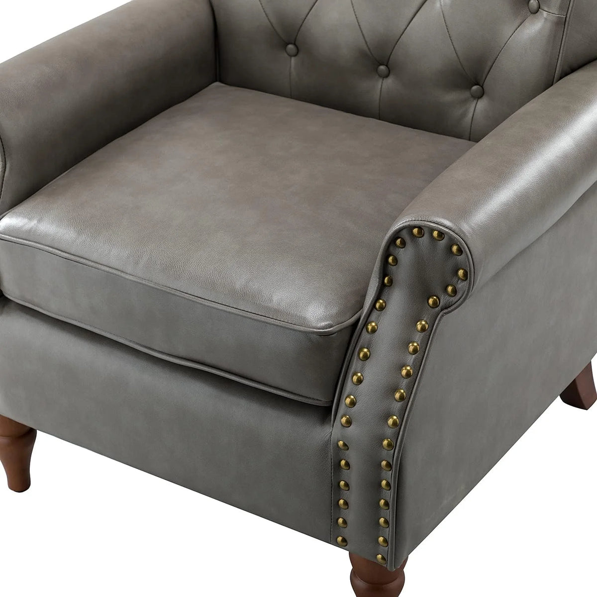 Black Faux Leather Accent Chair with Solid Wood Legs E8333