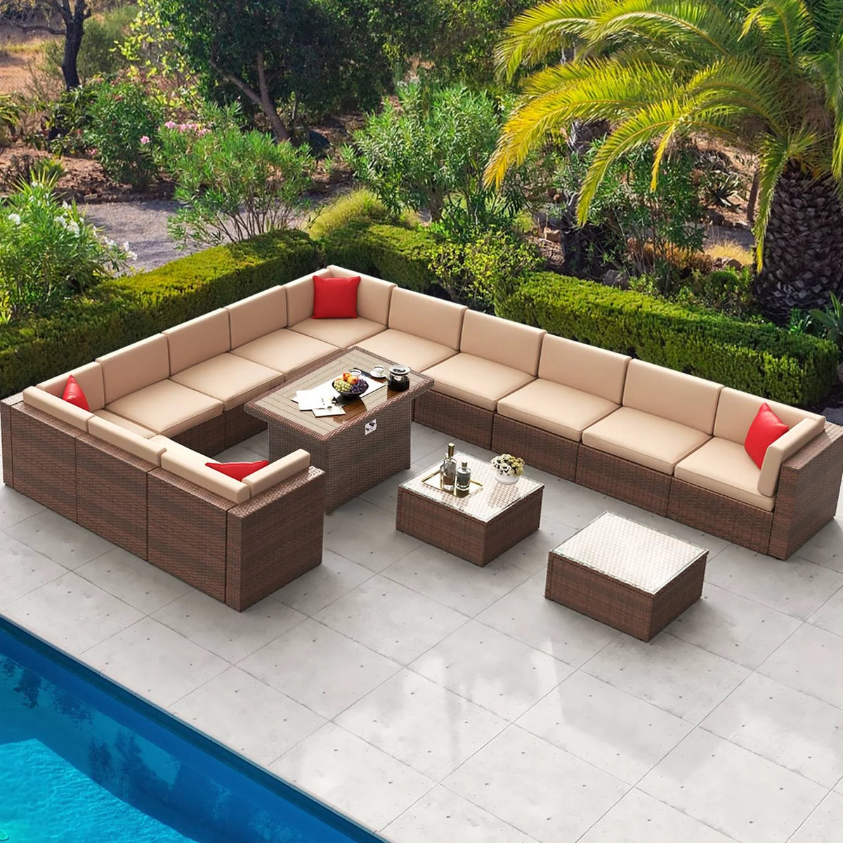 8 Pcs Patio Furniture Set with Fire Pit Table T3389