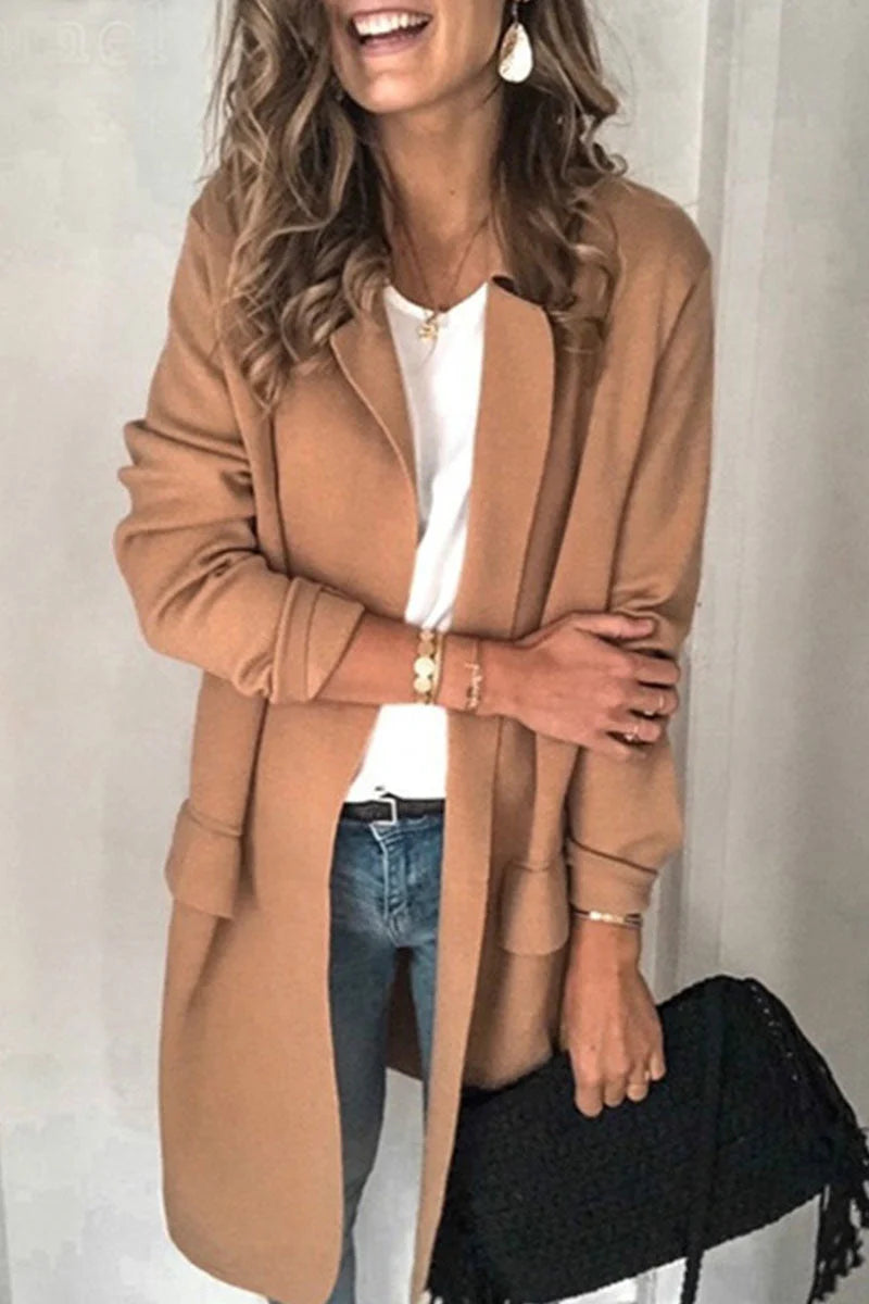 Casual Solid Turn-back Collar Outerwear D452