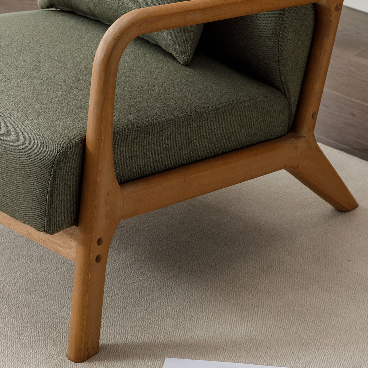 Mid-Century Modern Green Upholstered Accent Chair with Pillow Y916