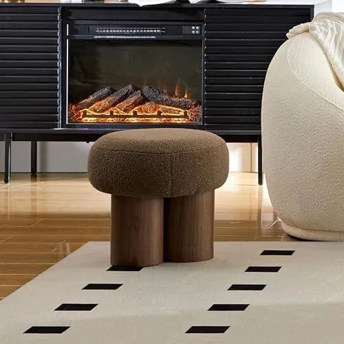 Small Round Teddy Fabric Ottoman with Non-Skid Legs O94869