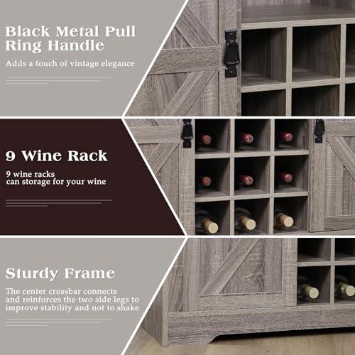 Grey Coffee Bar Cabinet with Sliding Barn Door and Adjustable Shelves Z9926