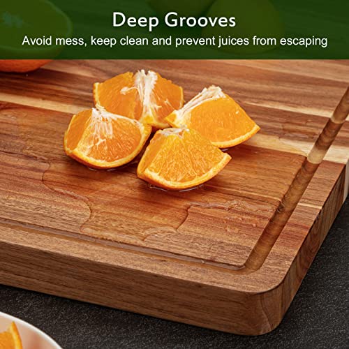 24x18 Inch Acacia Wood Cutting Board with Handle and Juice Groove Q601385