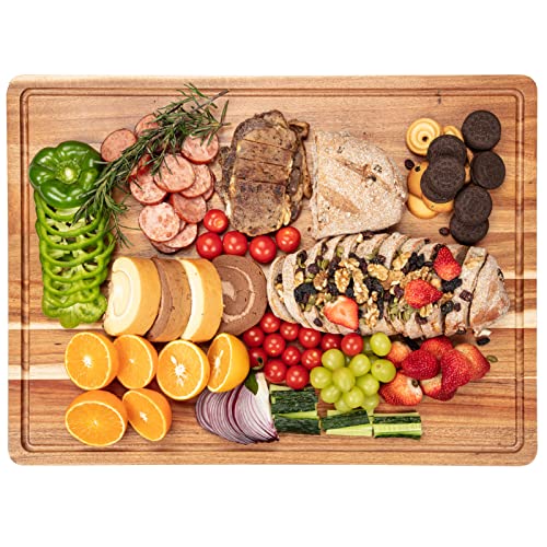 24x18 Inch Acacia Wood Cutting Board with Handle and Juice Groove Q601385