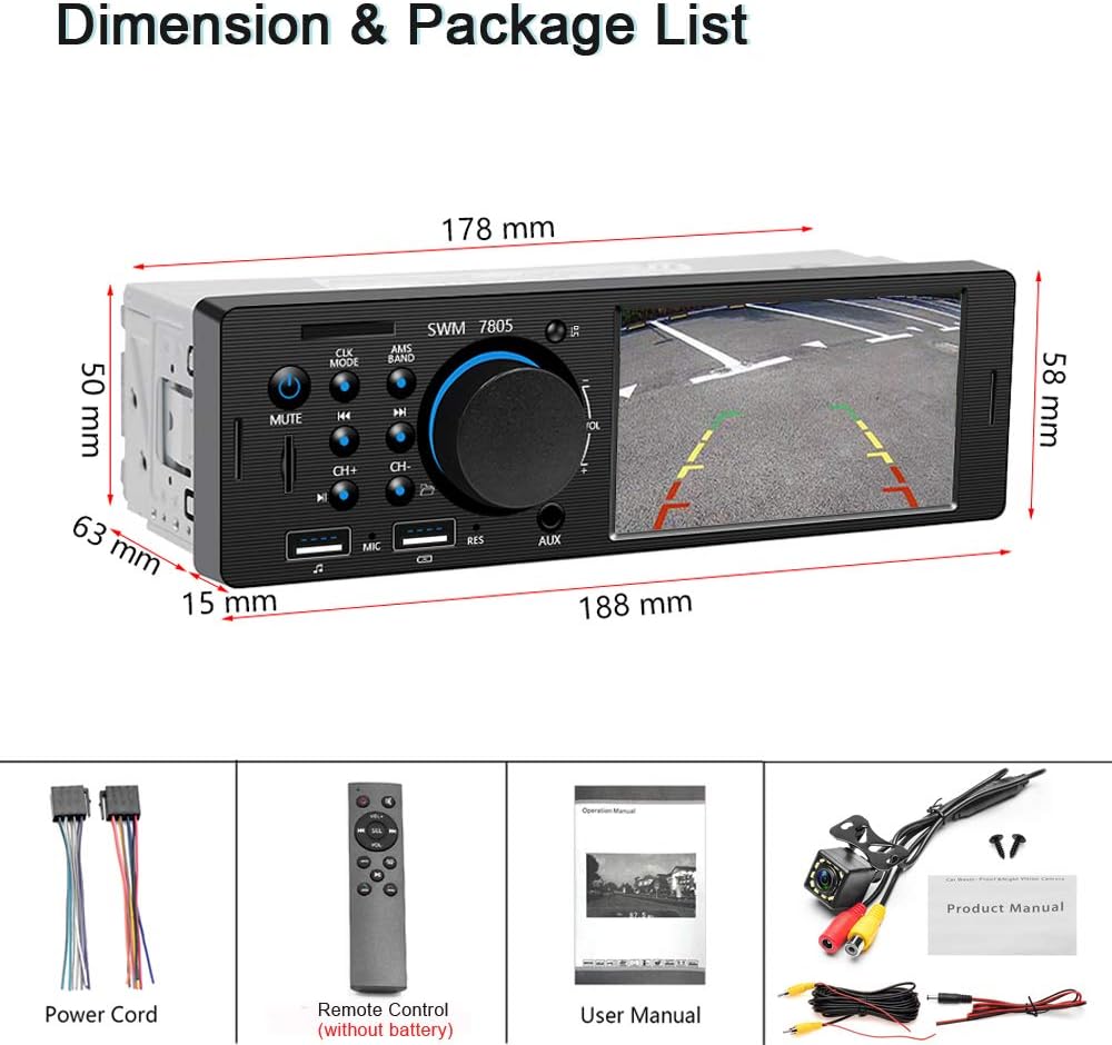 1 Din Car Radio 4.1 Inch Touch Screen Bluetooth Dual USB AUX SD D583
