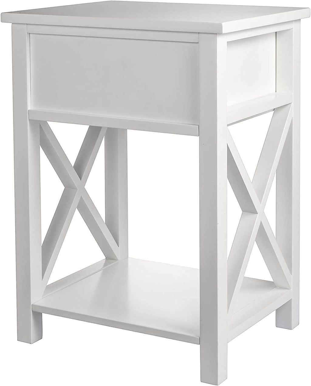 2 Pcs White Wooden Side End Table Night Stand with Bin Drawer P690