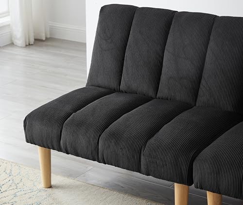 Blue Corduroy Convertible Futon Sofa Bed with Wooden Legs B3445