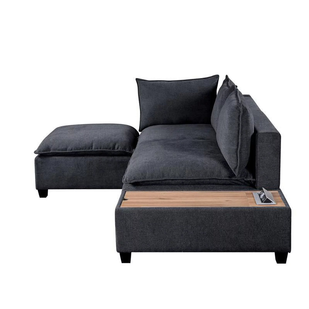 Dark Gray Woven Fabric Sectional Loveseat Sofa with Ottoman N896915