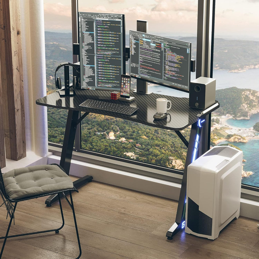 47 inch R-Shaped Gaming Desk with RGB Lighting C76812