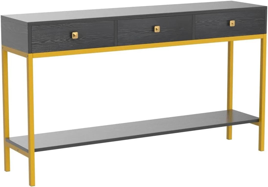 Black Gold Console Table with Drawers and Storage Shelves K614244
