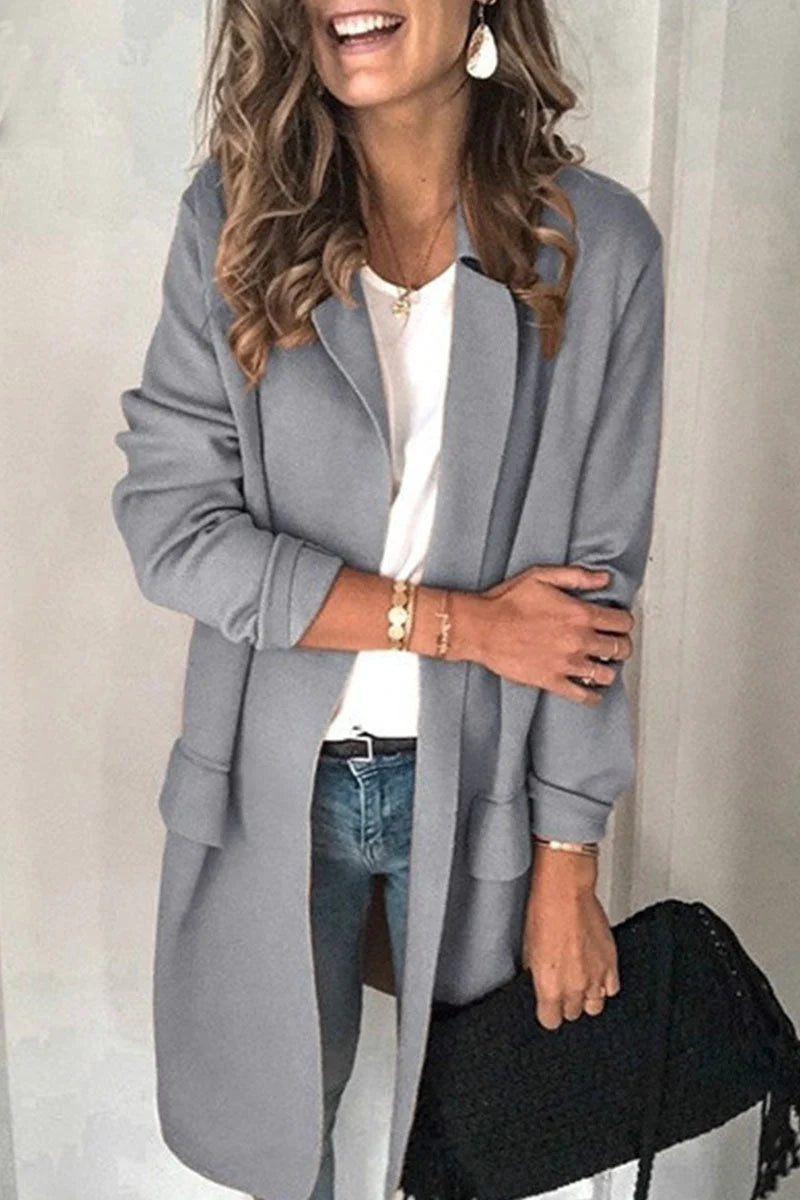 Casual Solid Turn-back Collar Outerwear D452