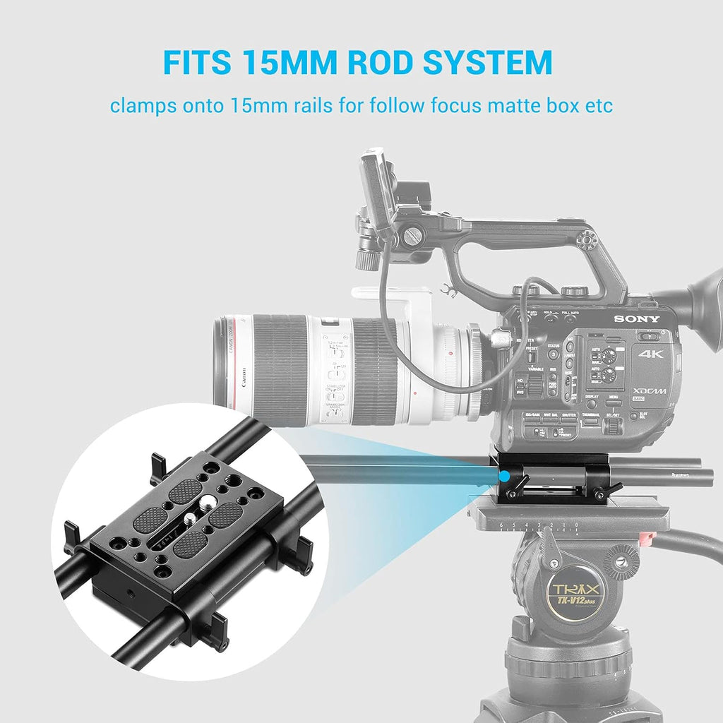 Camera Tripod Mounting Baseplate with 15mm Rod Clamp Rail Block J1140