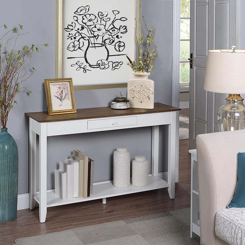1-Drawer Console Table with Shelf, Driftwood/White W101586