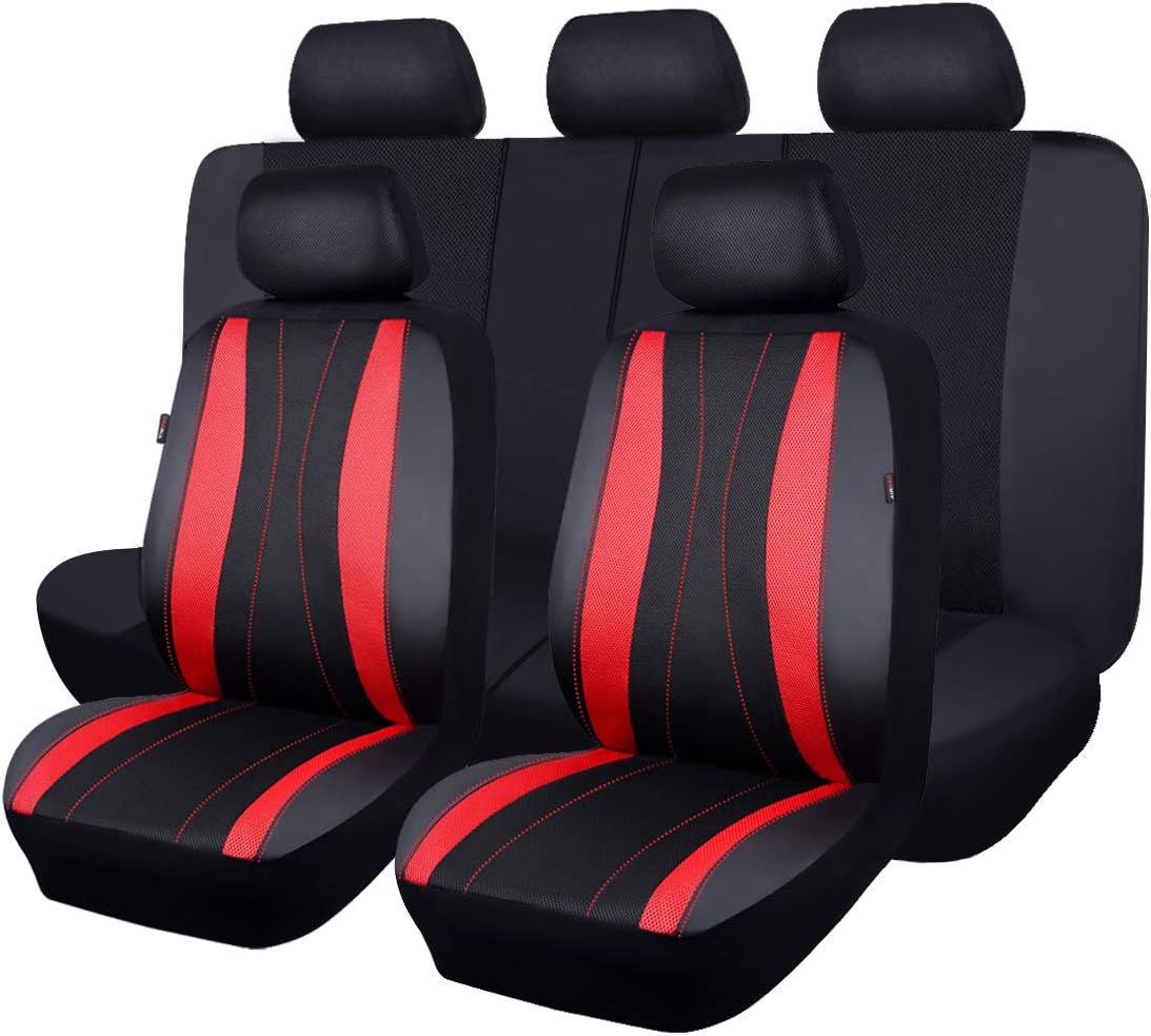 Faux Leather Air Mesh Breathable Car Seat Covers Full Set H78132