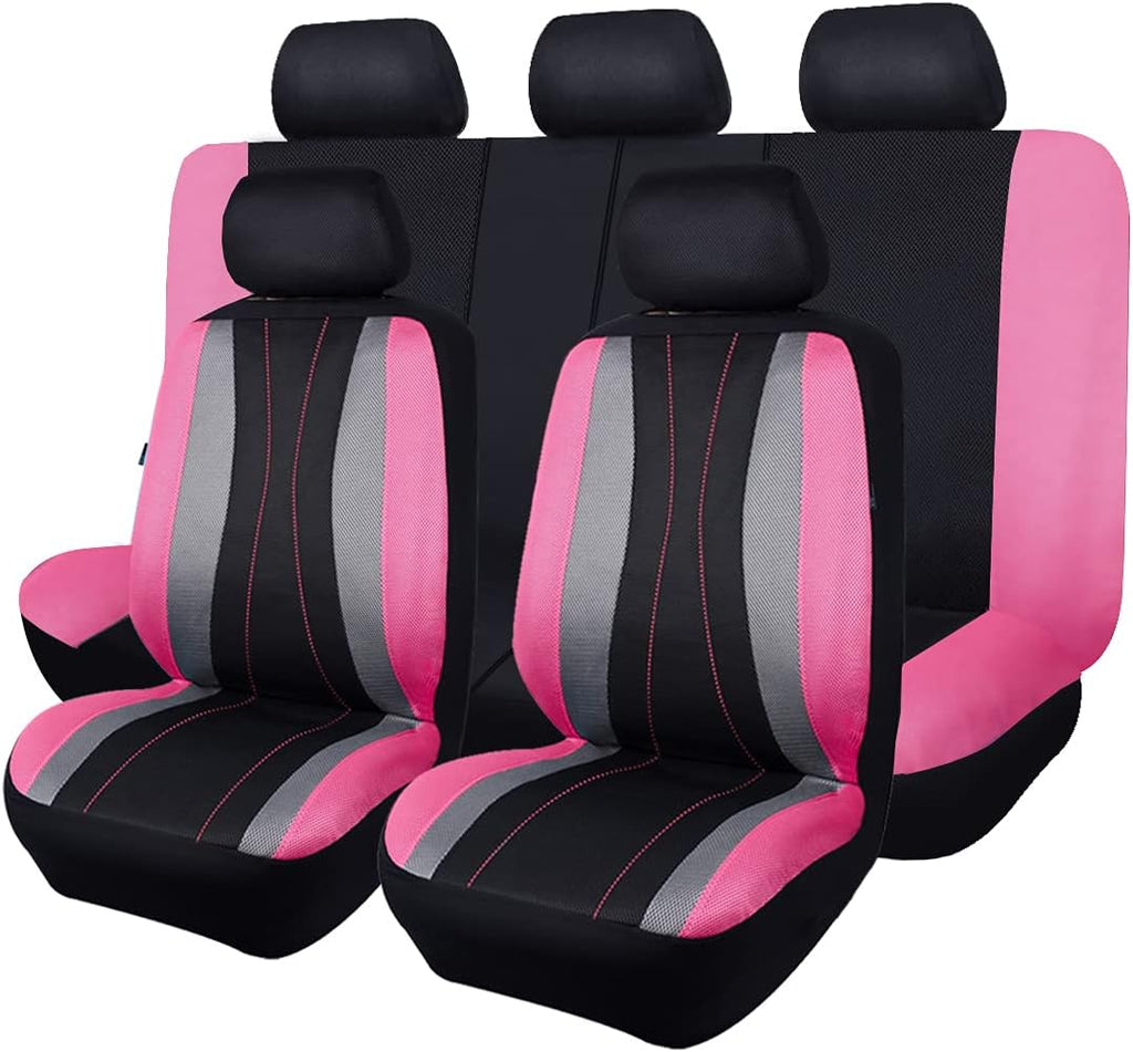 Faux Leather Air Mesh Breathable Car Seat Covers Full Set H78132