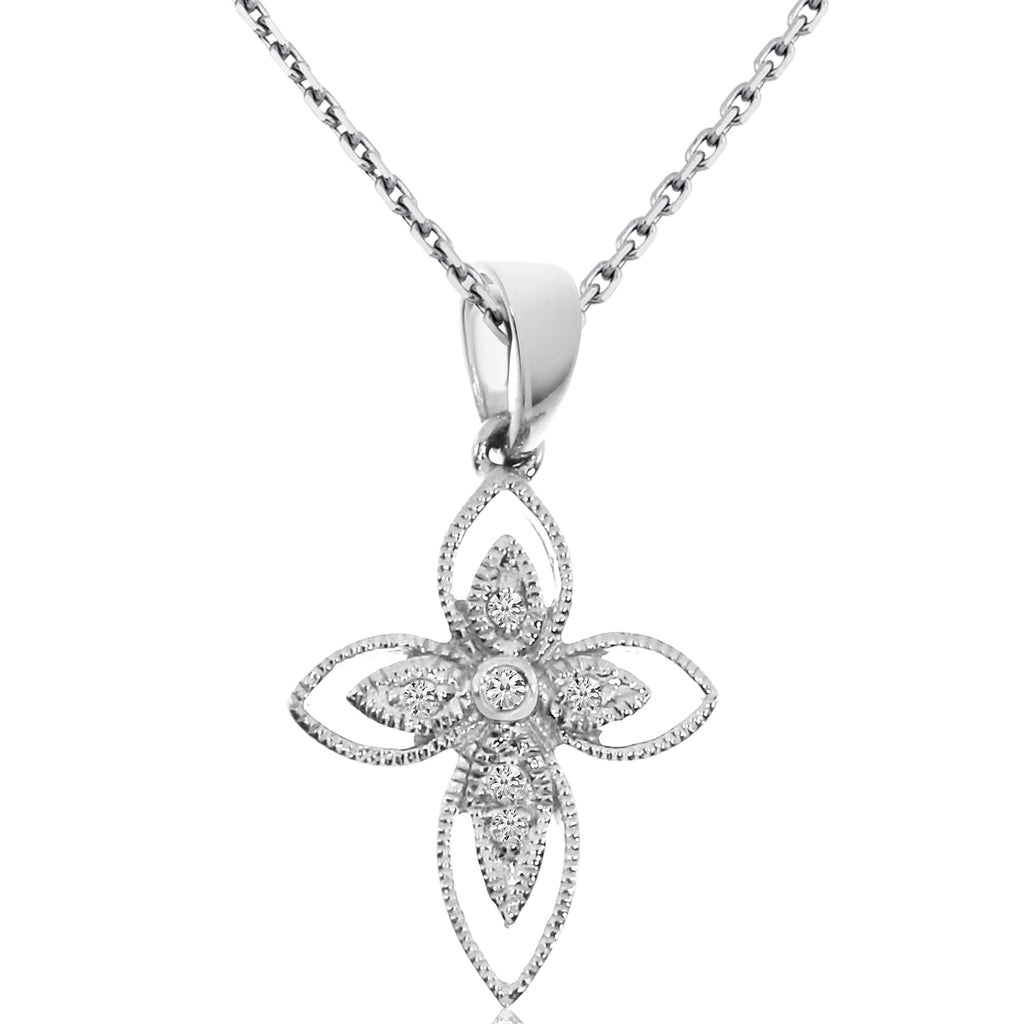 14K White Gold Diamond Cross with 18" Chain H4231